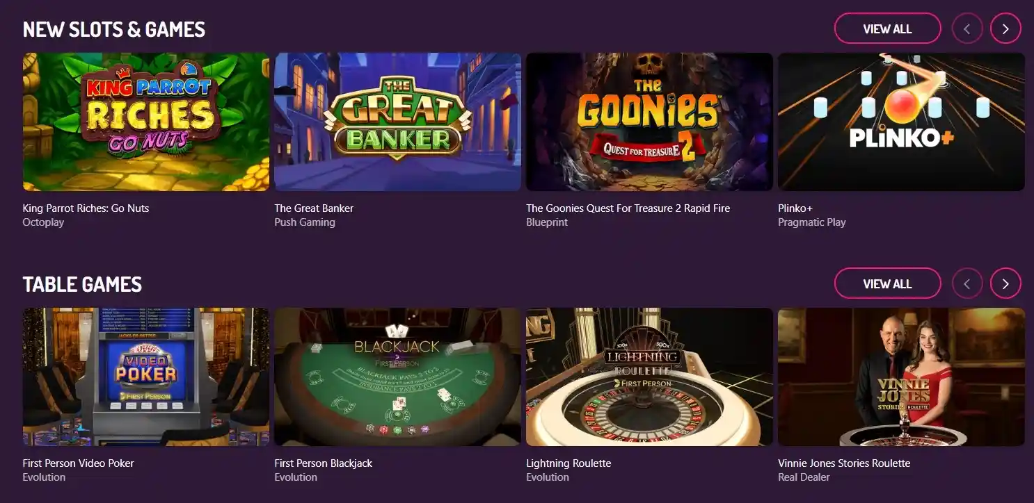 Pink Casino new slots and table games